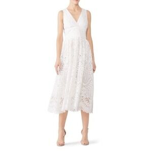 Shoshanna Midnight Christabella White Lace Crochet Midi‎ Dress Wedding Bridal 2